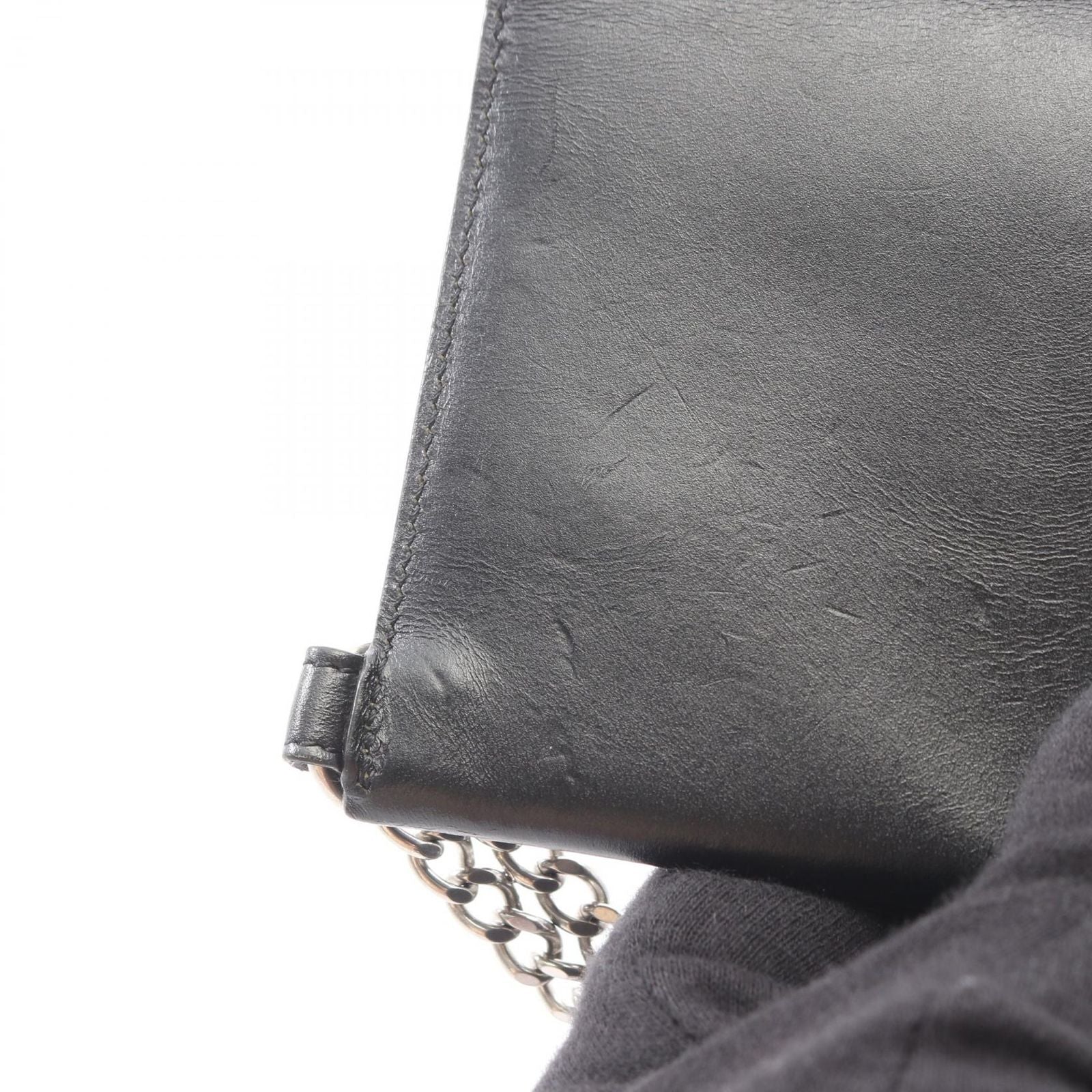 Celine Billfold Biker Chain Wallet Black Leather Shoulder — view 7