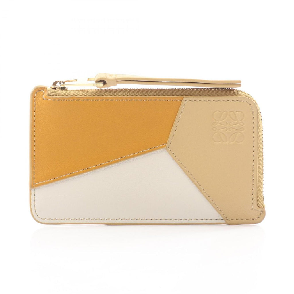 Loewe Coin Case Puzzle Card Holder Mustard White Leather