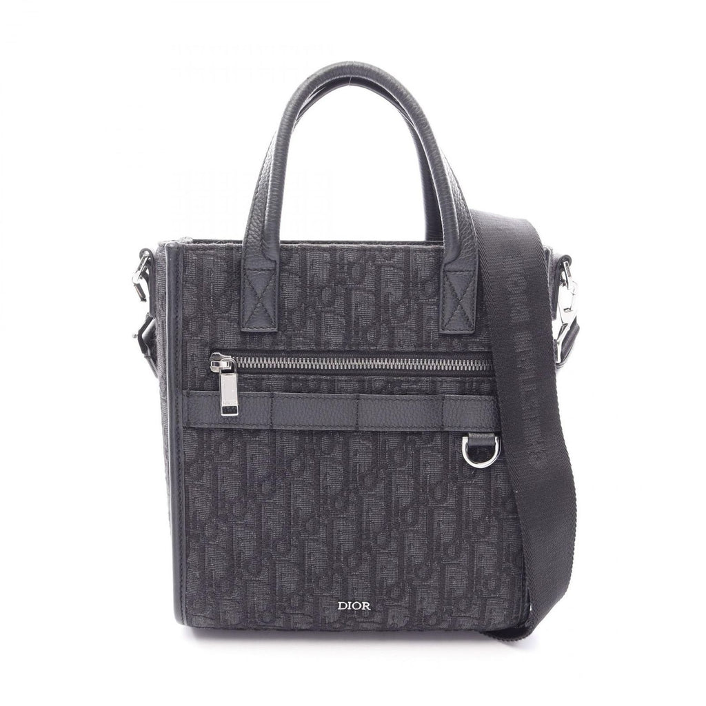 Dior Handbag Safari North South Oblique 2-Way Black Canvas Leather Tote