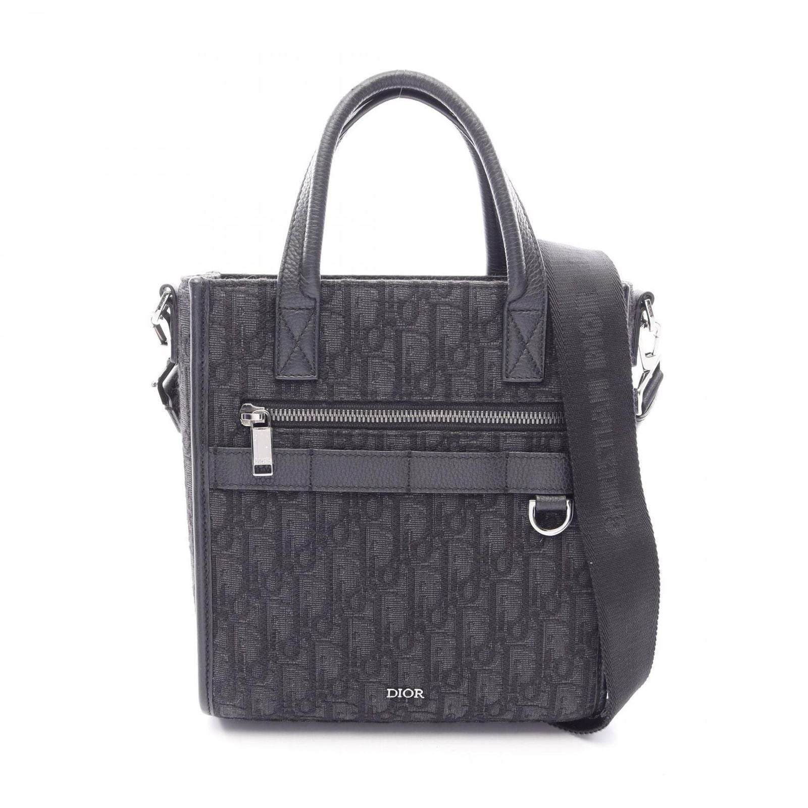 Dior Handbag Safari North South Oblique 2-Way Black Canvas Leather Tote