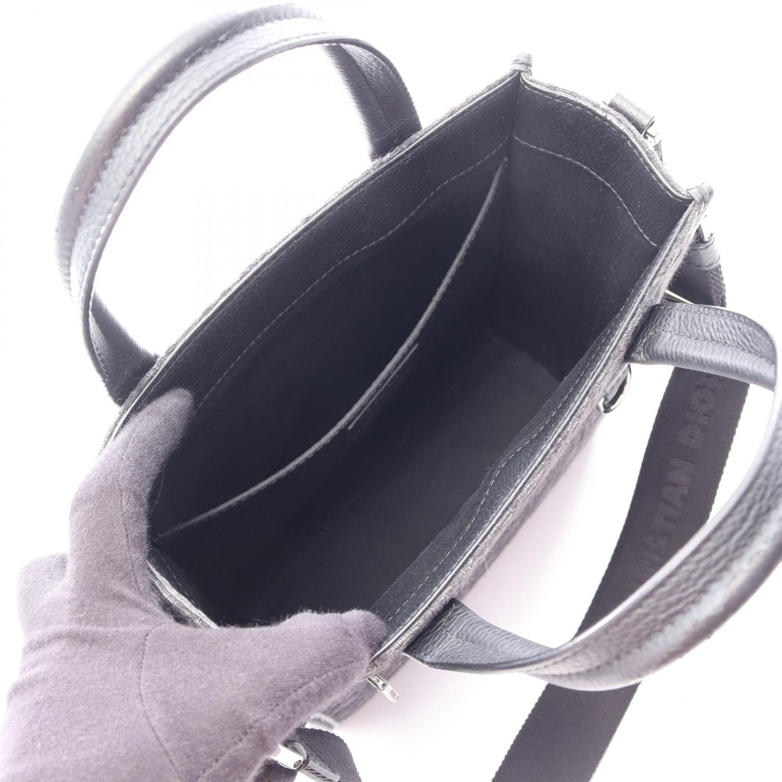 Dior Handbag Safari North South Oblique 2-Way Black Canvas Leather Tote — view 3