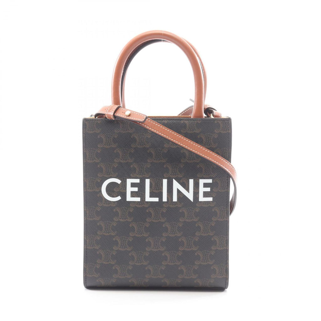 Celine Handbag Mini Vertical Cover Triomphe 2-Way Black Brown Canvas Leather