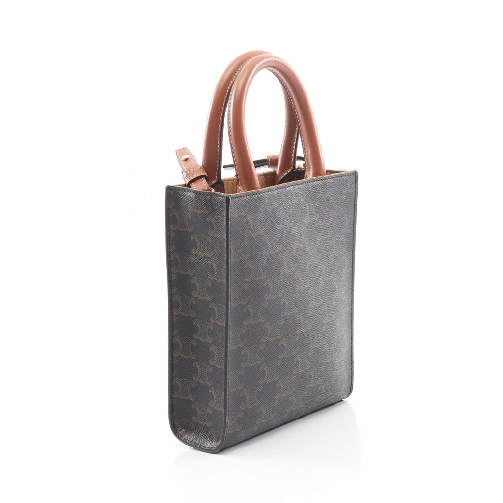 Celine Handbag Mini Vertical Cover Triomphe 2-Way Black Brown Canvas Leather — view 2