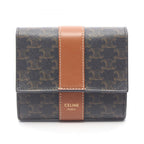 Celine Trifold Wallet Small Triomphe Black Brown Leather