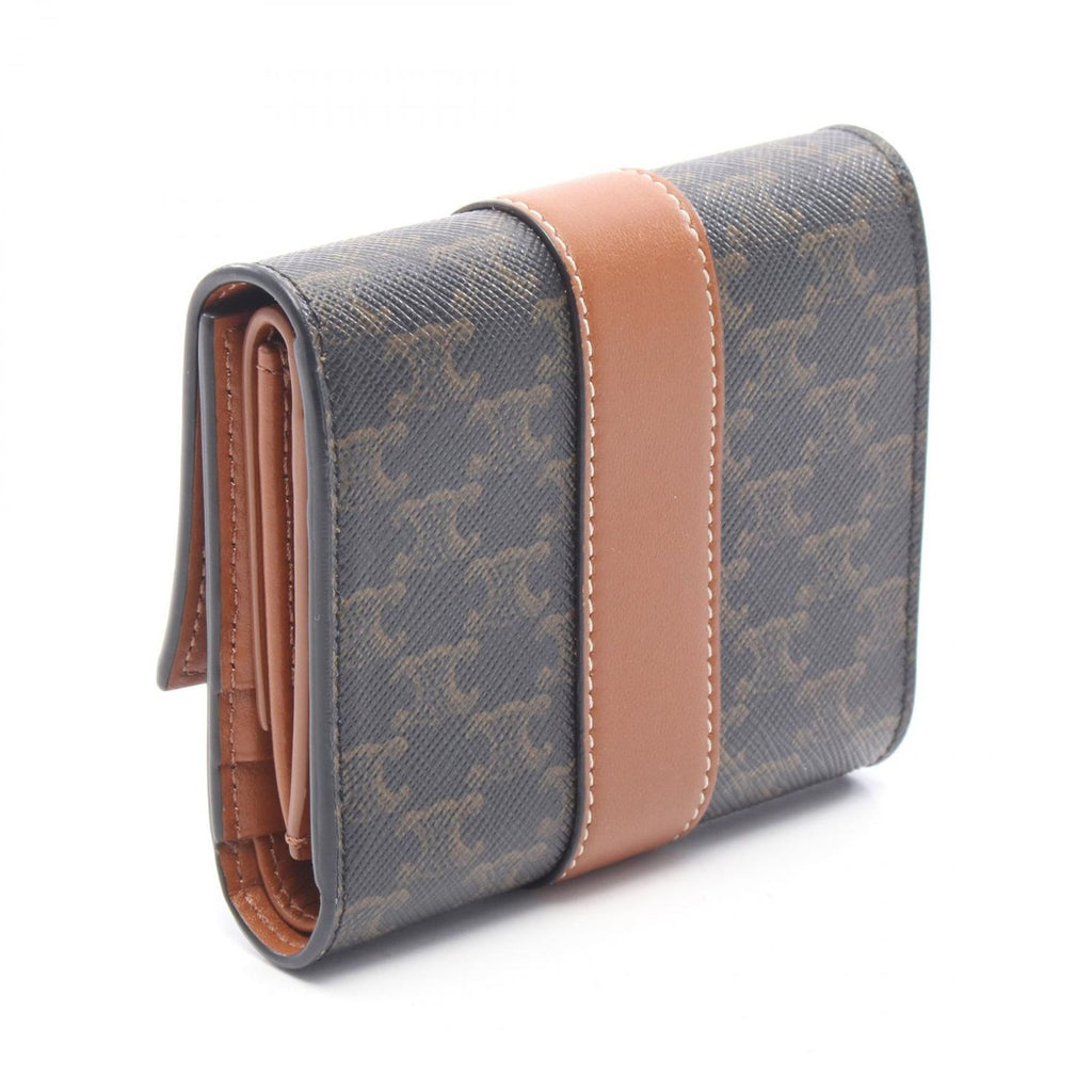 Celine Trifold Wallet Small Triomphe Black Brown Leather — view 2
