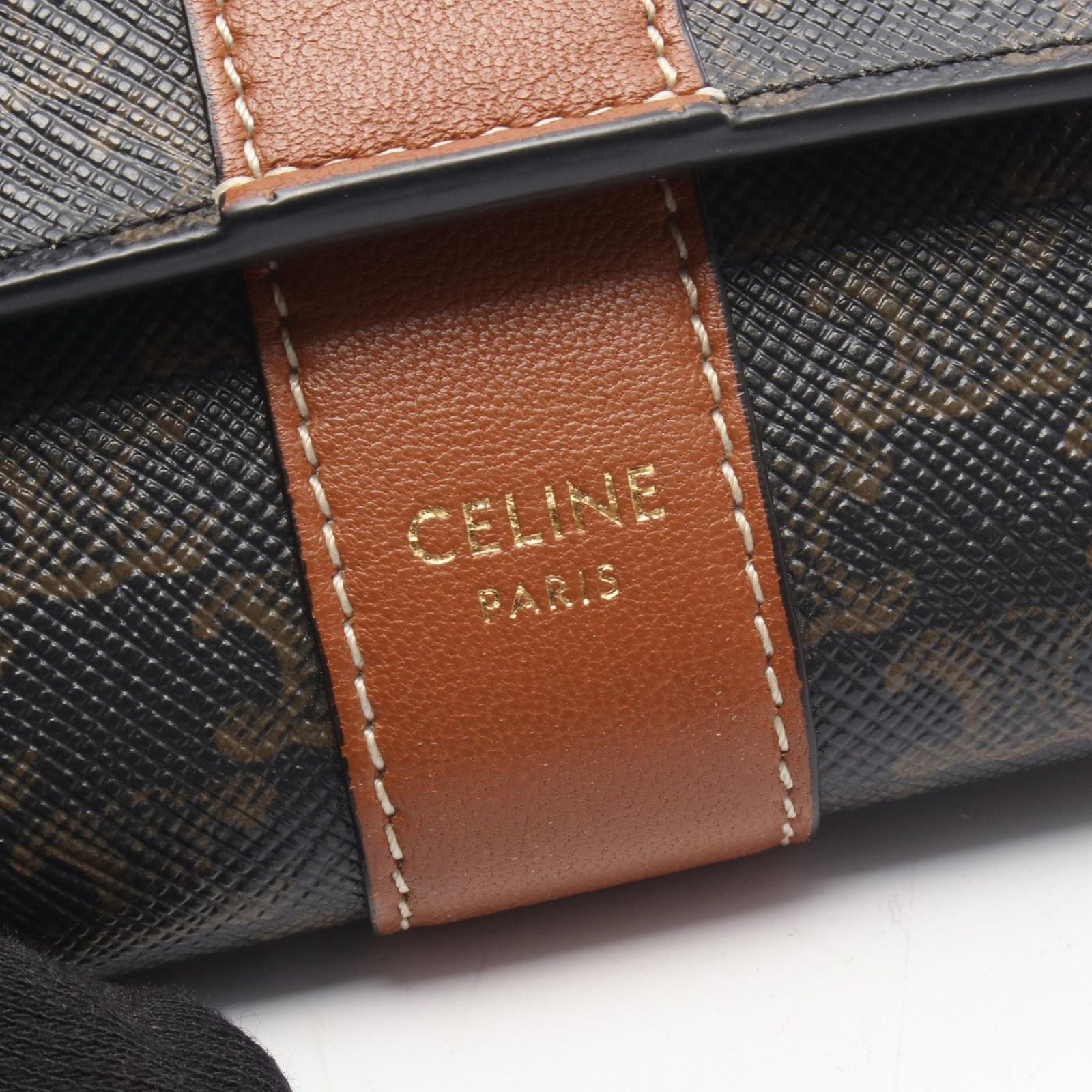 Celine Trifold Wallet Small Triomphe Black Brown Leather — view 6