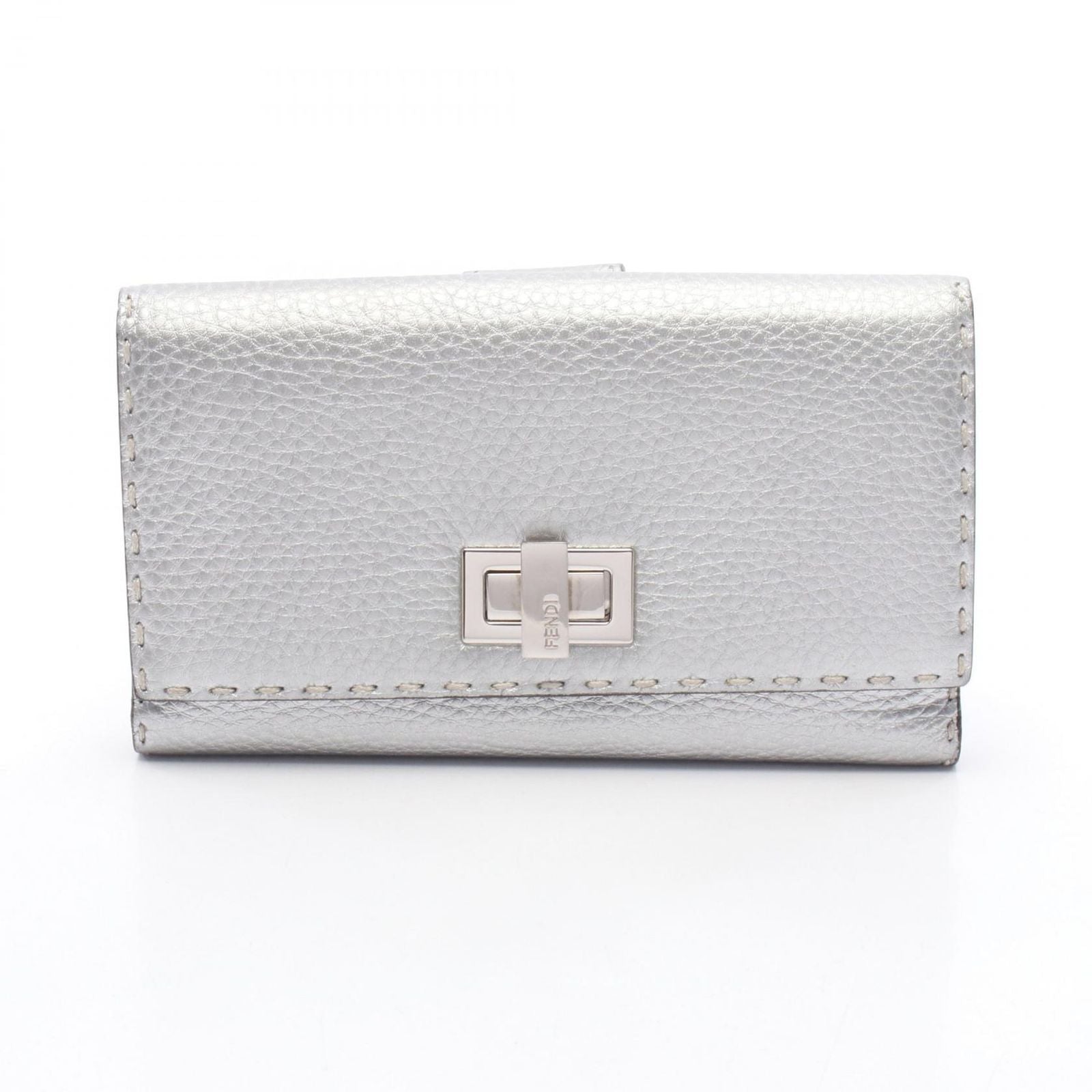 Fendi Bifold Wallet Peekaboo Selleria Silver Leather