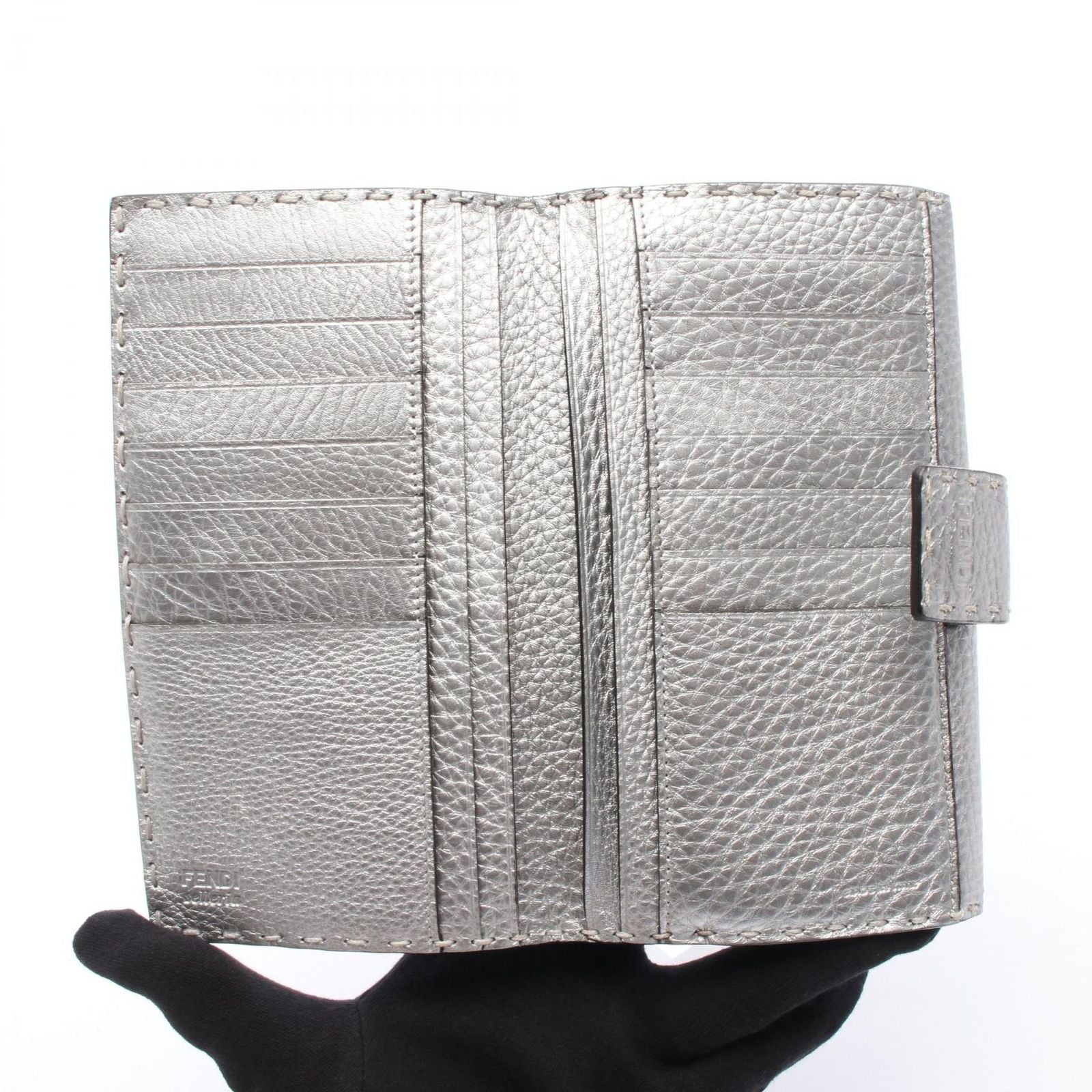 Fendi Bifold Wallet Peekaboo Selleria Silver Leather — view 3