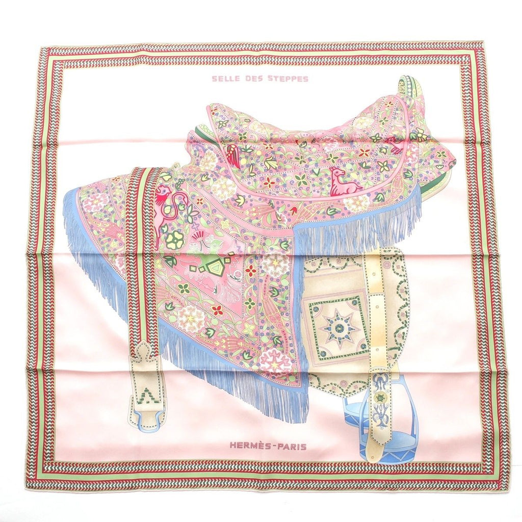 Hermes Carre 90 Silk Selle Des Steppes Scarf Pink Multi