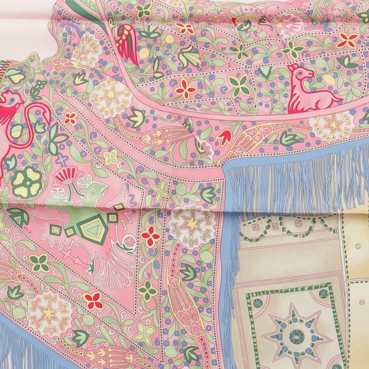 Hermes Carre 90 Silk Selle Des Steppes Scarf Pink Multi — view 7