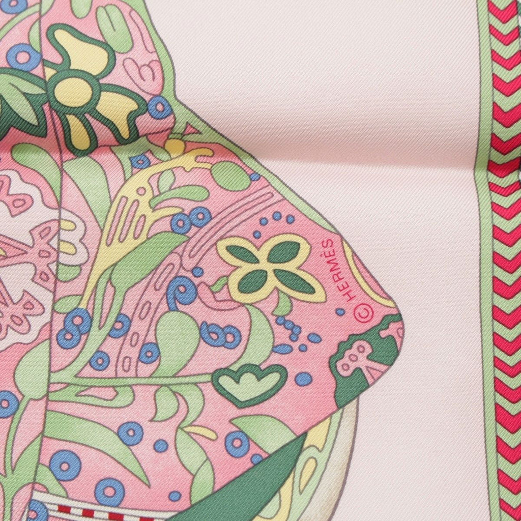 Hermes Carre 90 Silk Selle Des Steppes Scarf Pink Multi — view 8