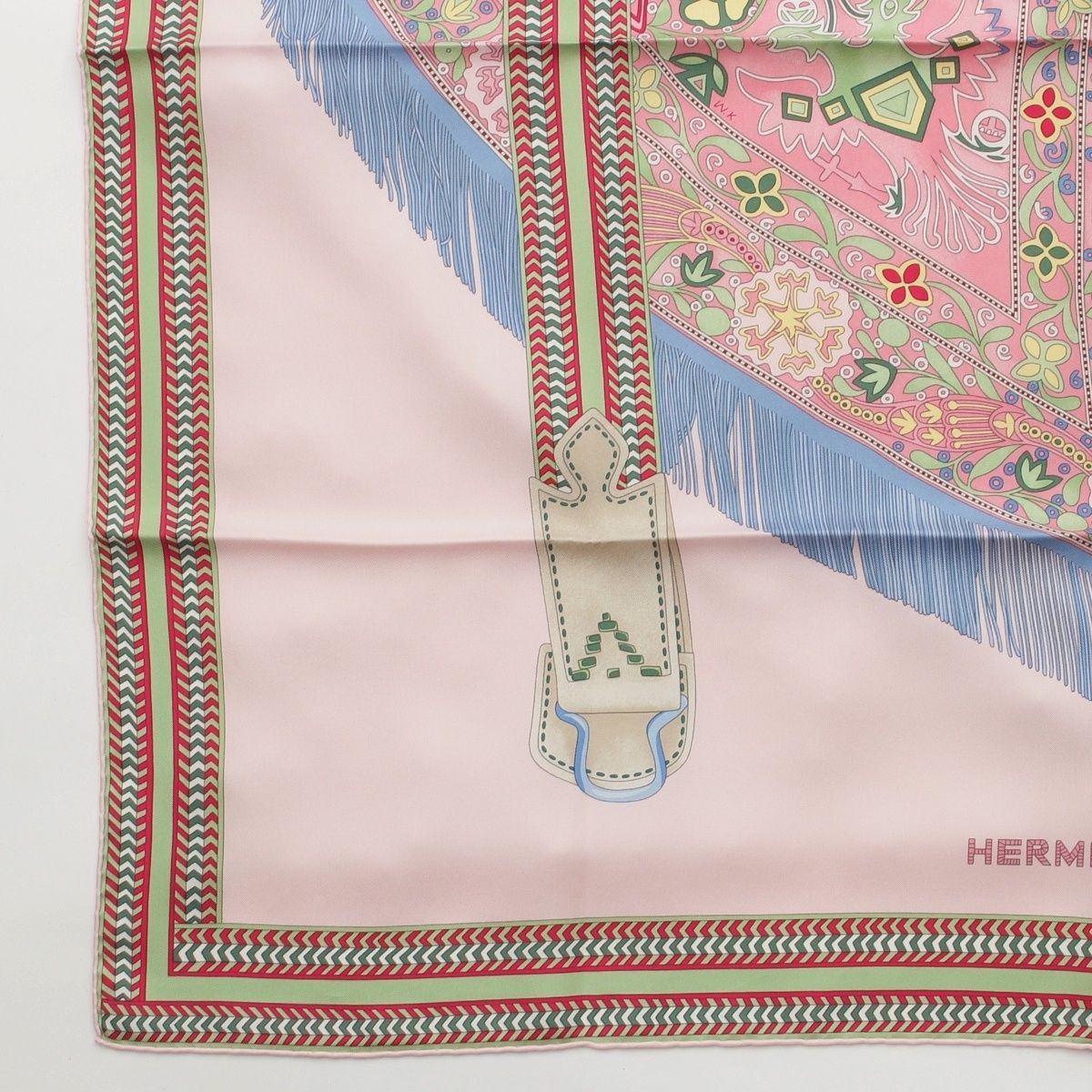 Hermes Carre 90 Silk Selle Des Steppes Scarf Pink Multi — view 4