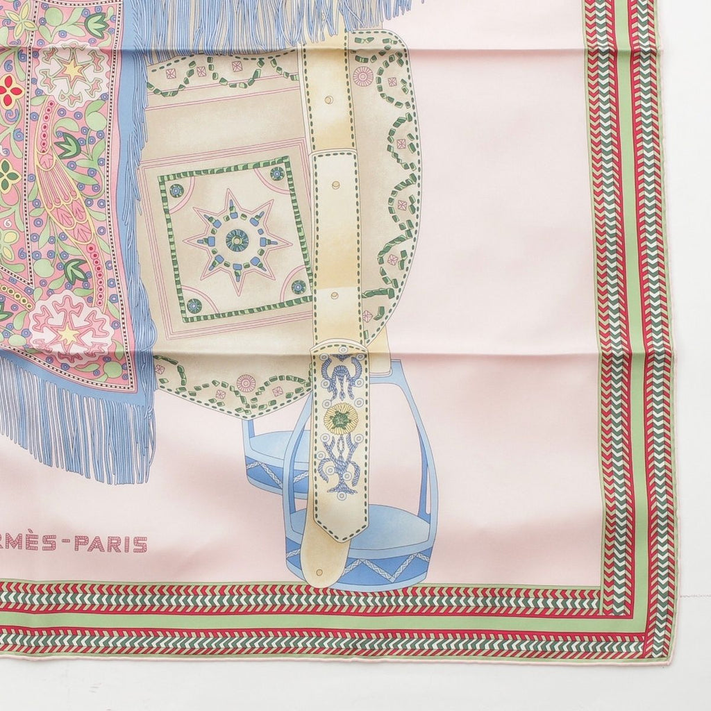 Hermes Carre 90 Silk Selle Des Steppes Scarf Pink Multi — view 5