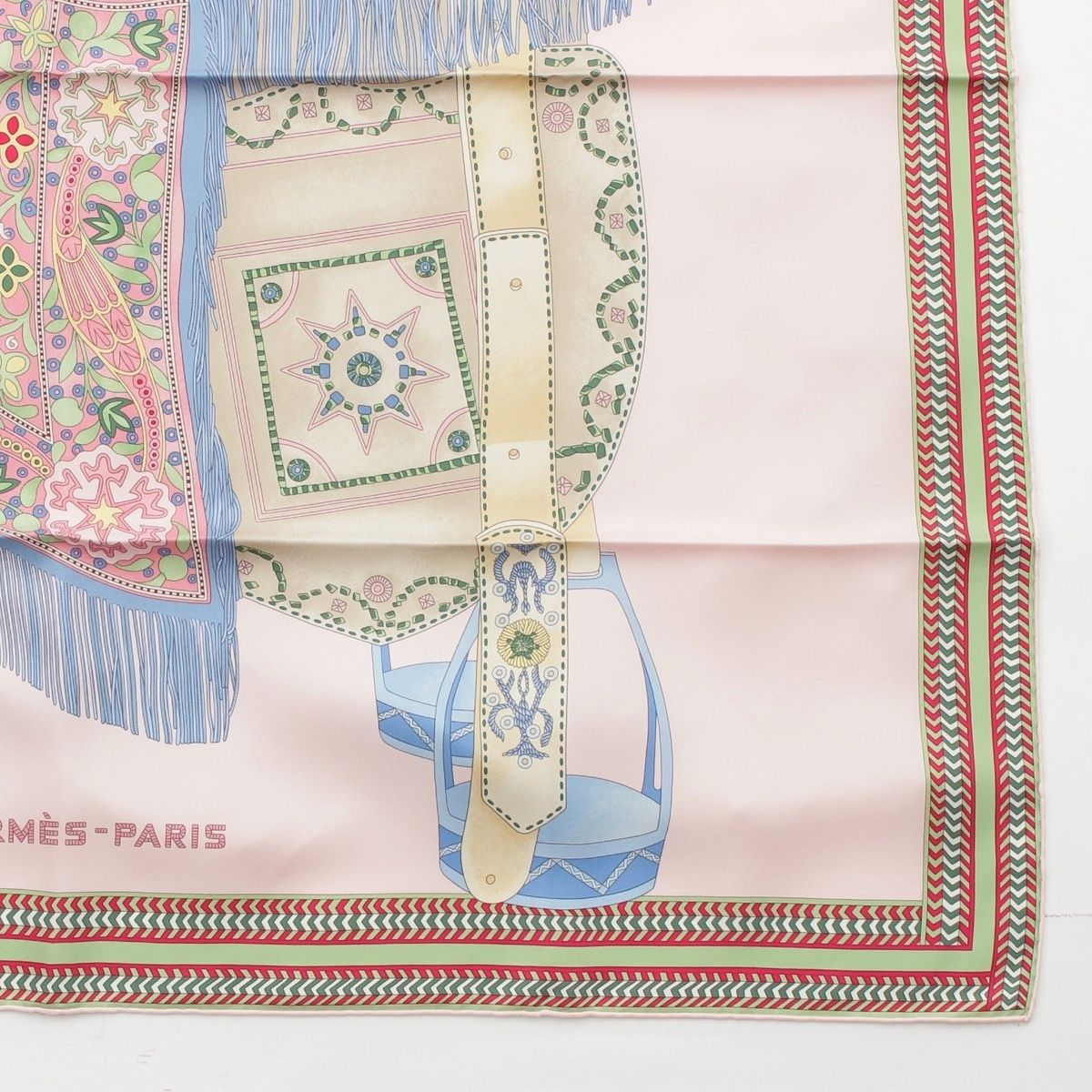 Hermes Carre 90 Silk Selle Des Steppes Scarf Pink Multi — view 5