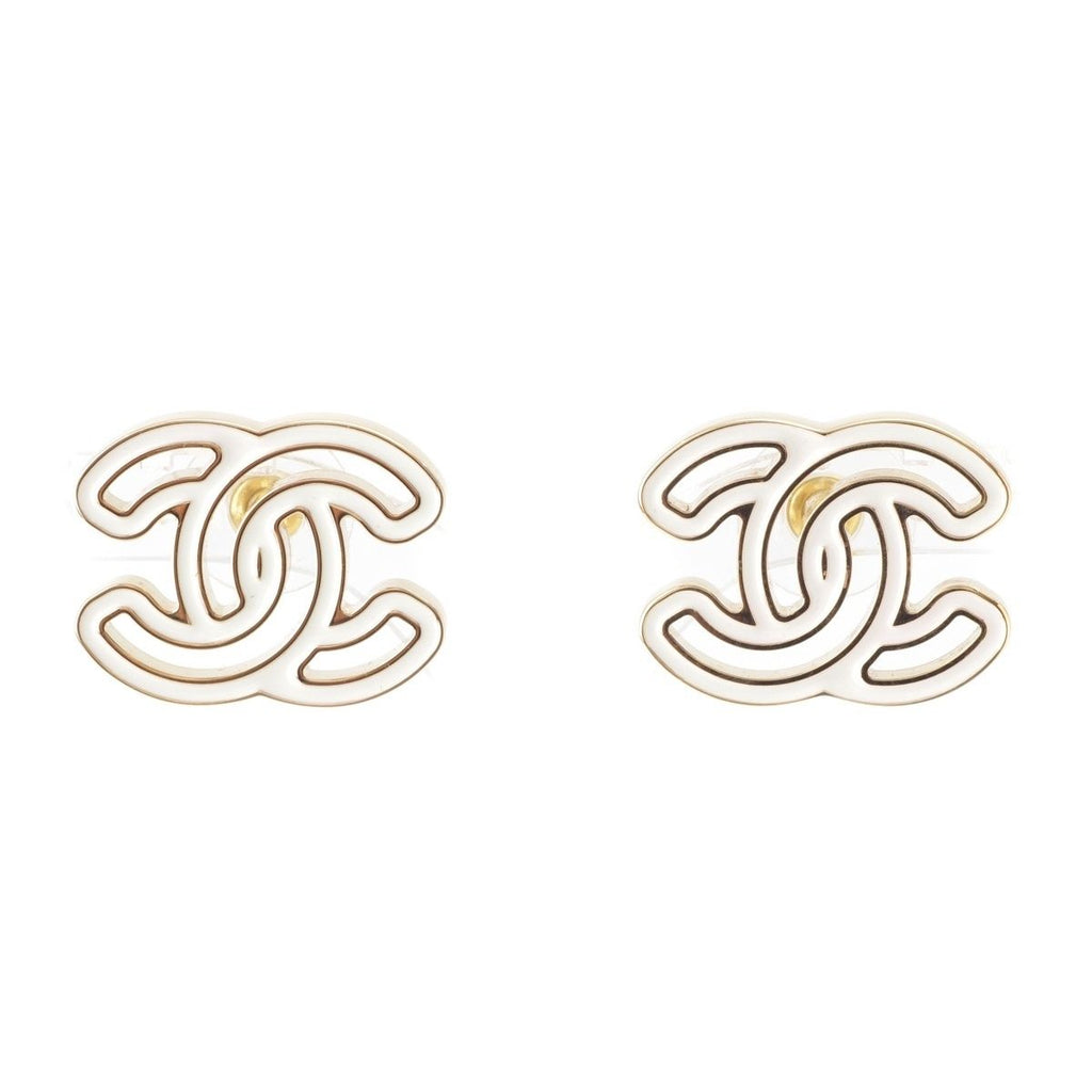 Chanel CC Logo Earrings White Gold