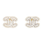 Chanel CC Logo Earrings White Gold