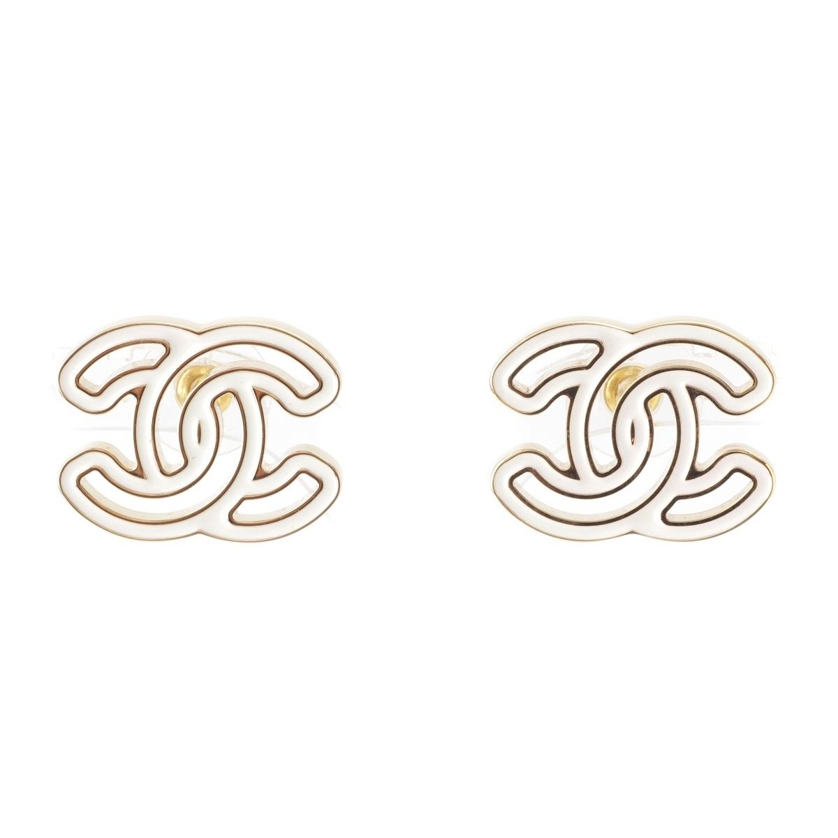 Chanel CC Logo Earrings White Gold