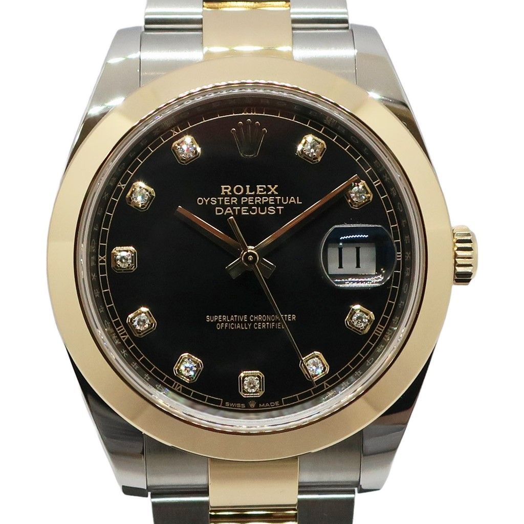 Rolex Ten Polished Datejust 41 Black Diamond SS YG Automatic Winding Watch