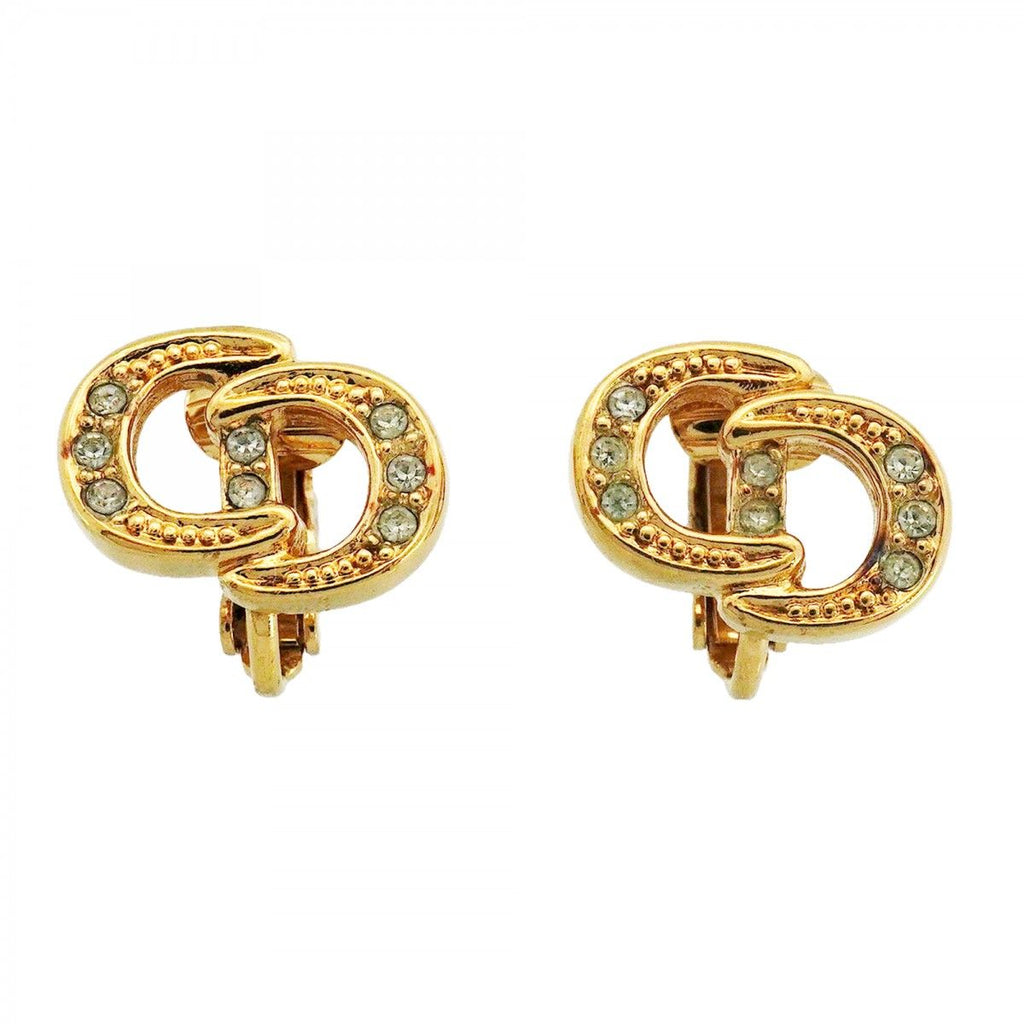Dior Earrings CD Logo Gold Plated Rhinestone