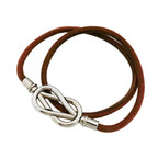 Hermes Bracelet Head Metal Leather Silver Brown