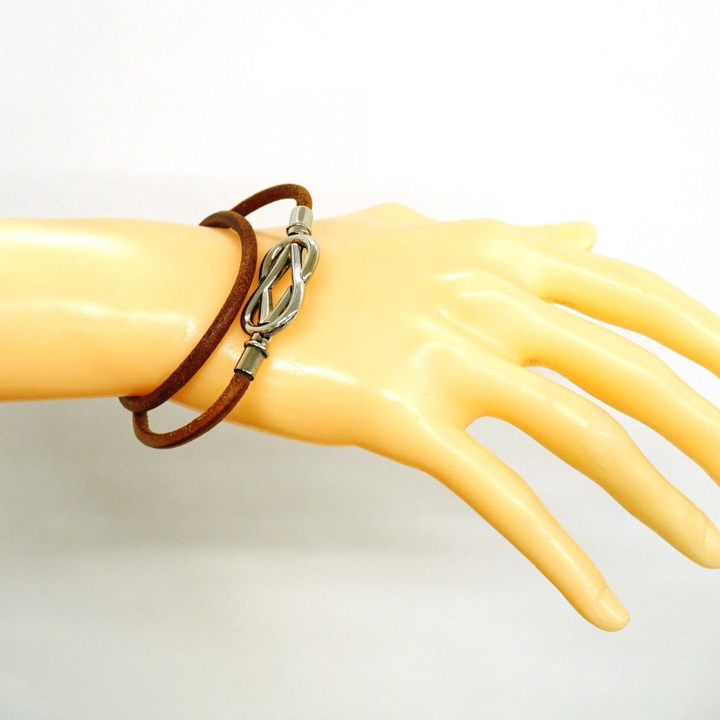 Hermes Bracelet Head Metal Leather Silver Brown — view 6