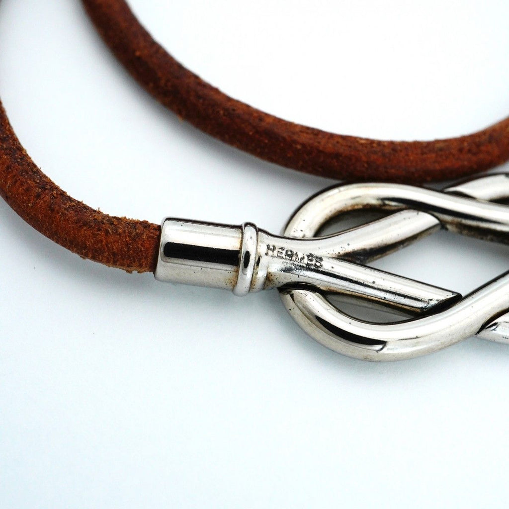 Hermes Bracelet Head Metal Leather Silver Brown — view 5