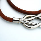 Hermes Bracelet Head Metal Leather Silver Brown — view 5