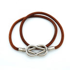 Hermes Bracelet Head Metal Leather Silver Brown — view 3