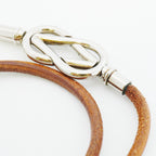 Hermes Bracelet Head Metal Leather Silver Brown — view 7