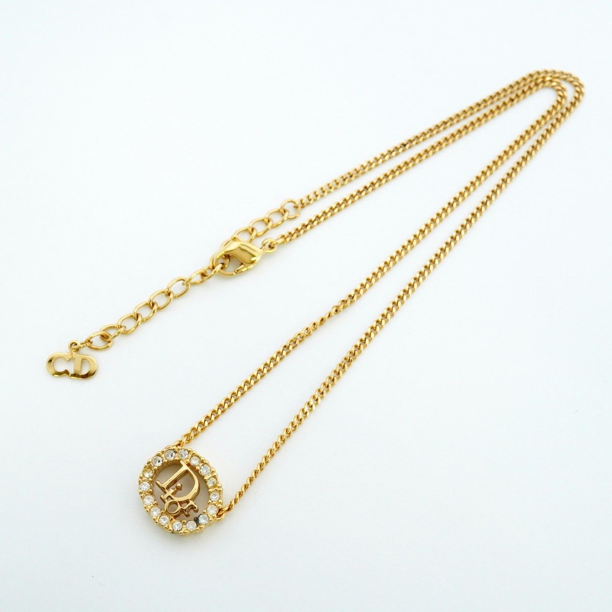 Dior Necklace Logo Oval Gold Plated Rhinestone — view 3