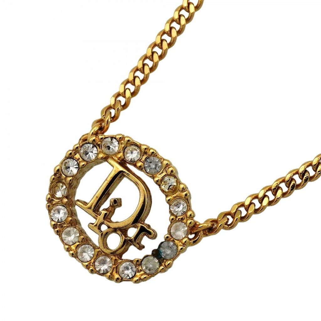 Dior Necklace Logo Oval Gold Plated Rhinestone