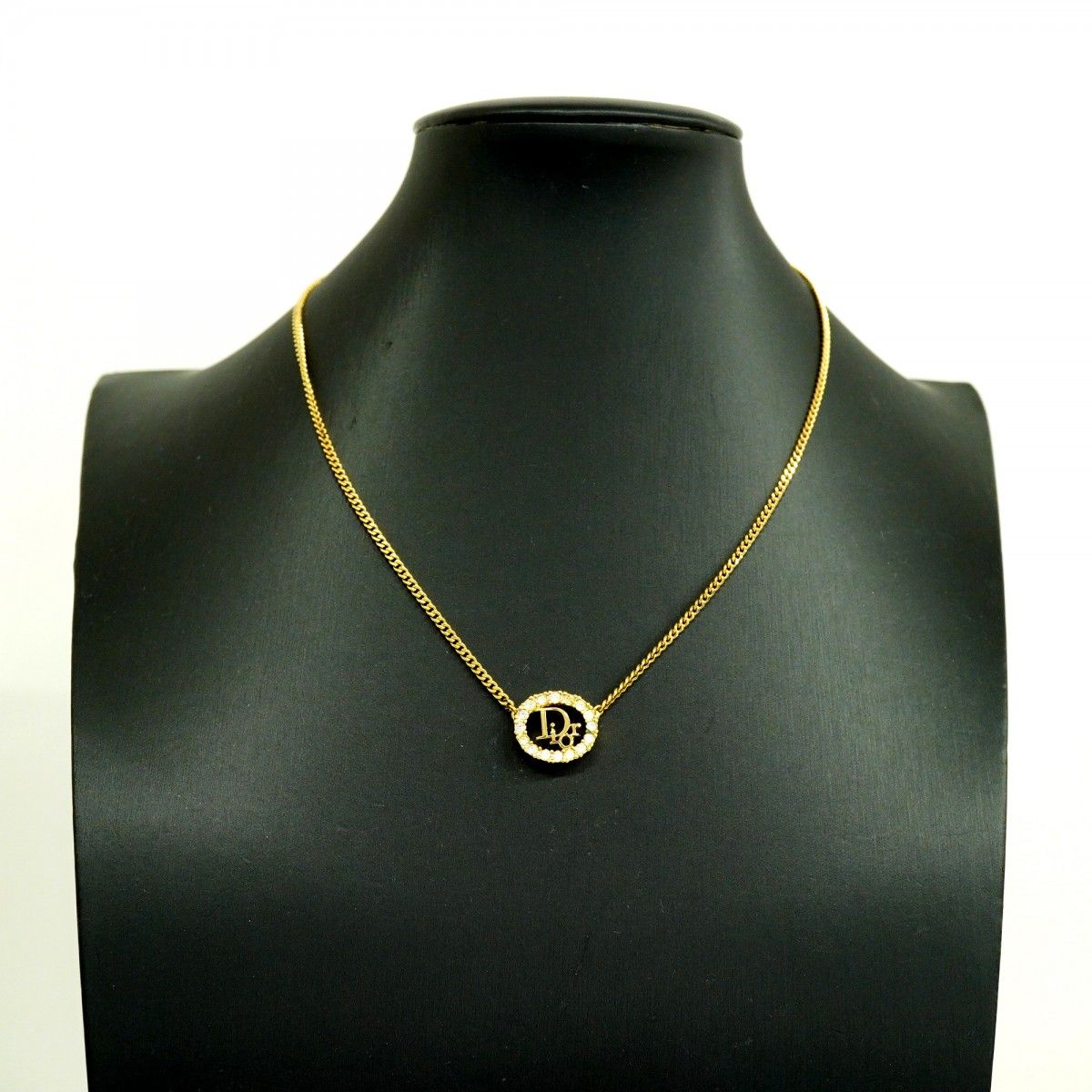 Dior Necklace Logo Oval Gold Plated Rhinestone — view 5