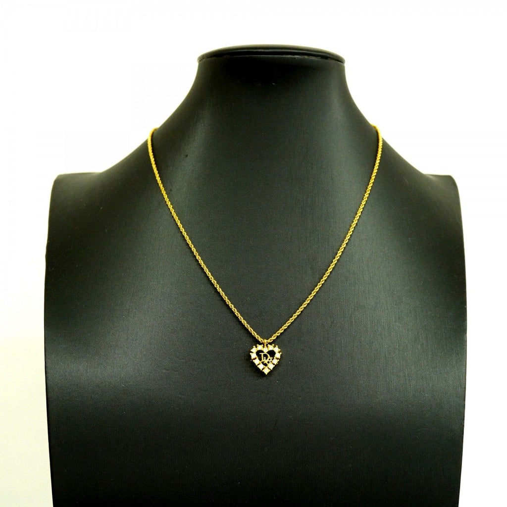 Dior Necklace Logo Heart Motif Gold Plated Rhinestone — view 5
