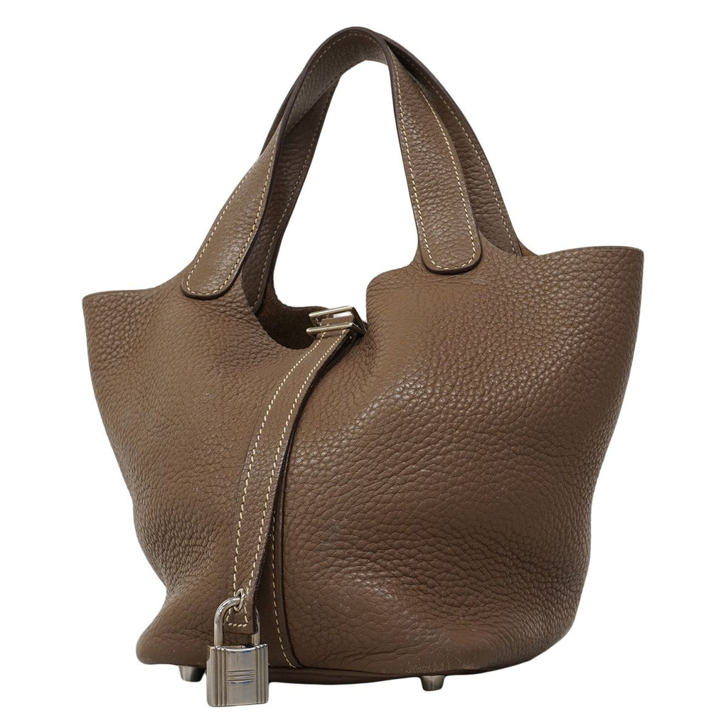Hermes Handbag Picotin Lock PM Taurillon Clemence Etoupe Silver