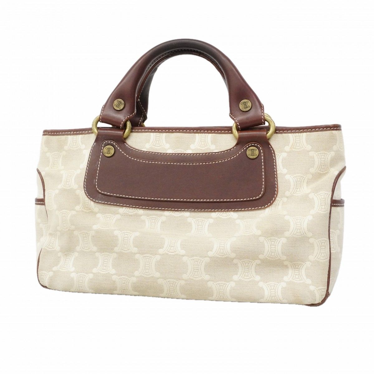 Celine Handbag Triomphe Canvas Beige Brown Gold
