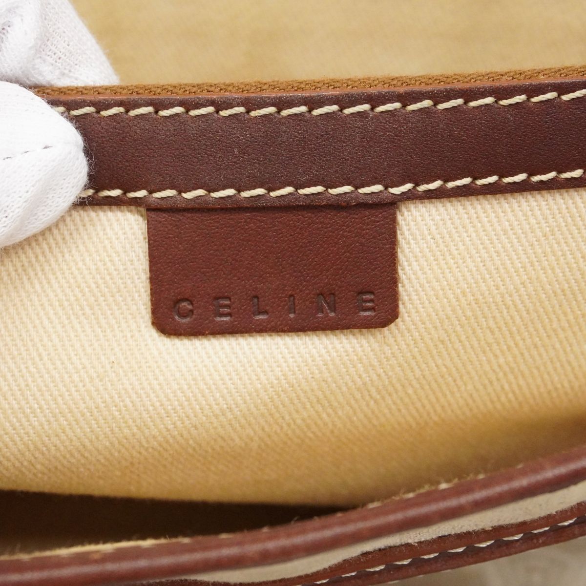 Celine Handbag Triomphe Canvas Beige Brown Gold — view 5