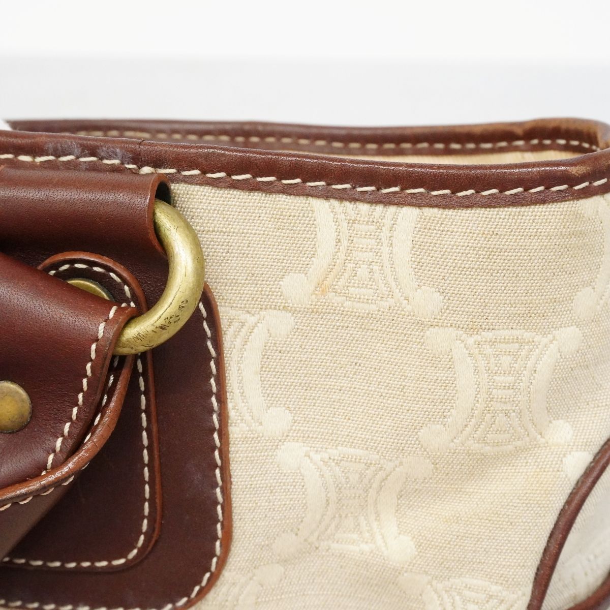 Celine Handbag Triomphe Canvas Beige Brown Gold — view 9