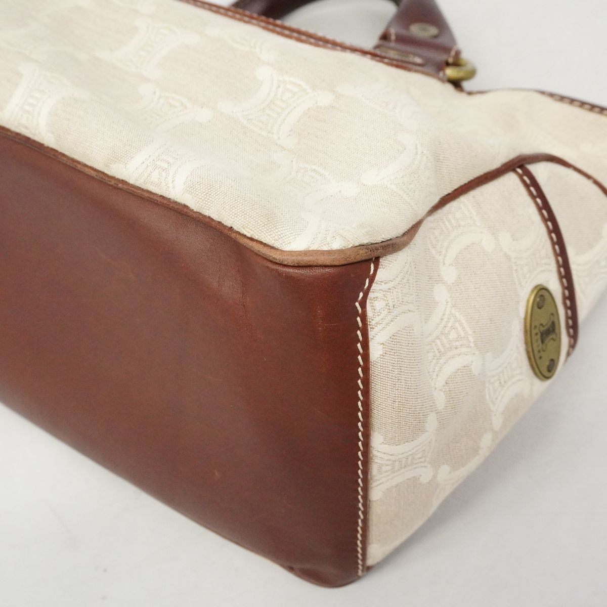 Celine Handbag Triomphe Canvas Beige Brown Gold — view 6