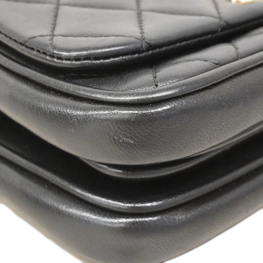Chanel Shoulder Bag Quilted Lambskin Black Gold 2-Way — view 8