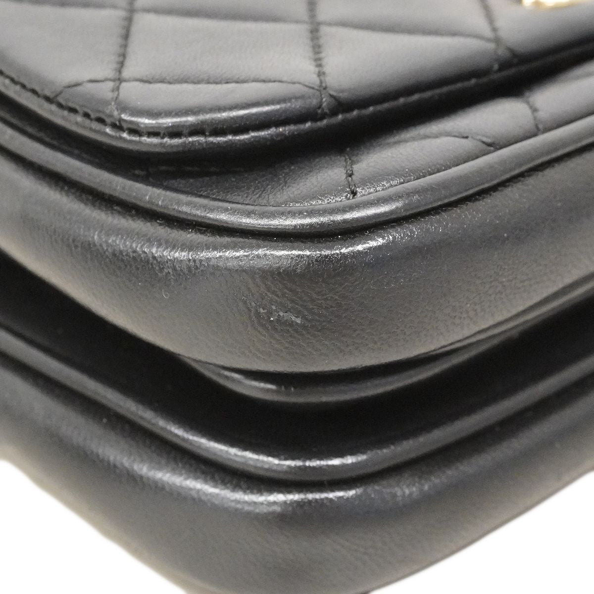 Chanel Shoulder Bag Quilted Lambskin Black Gold 2-Way — view 8