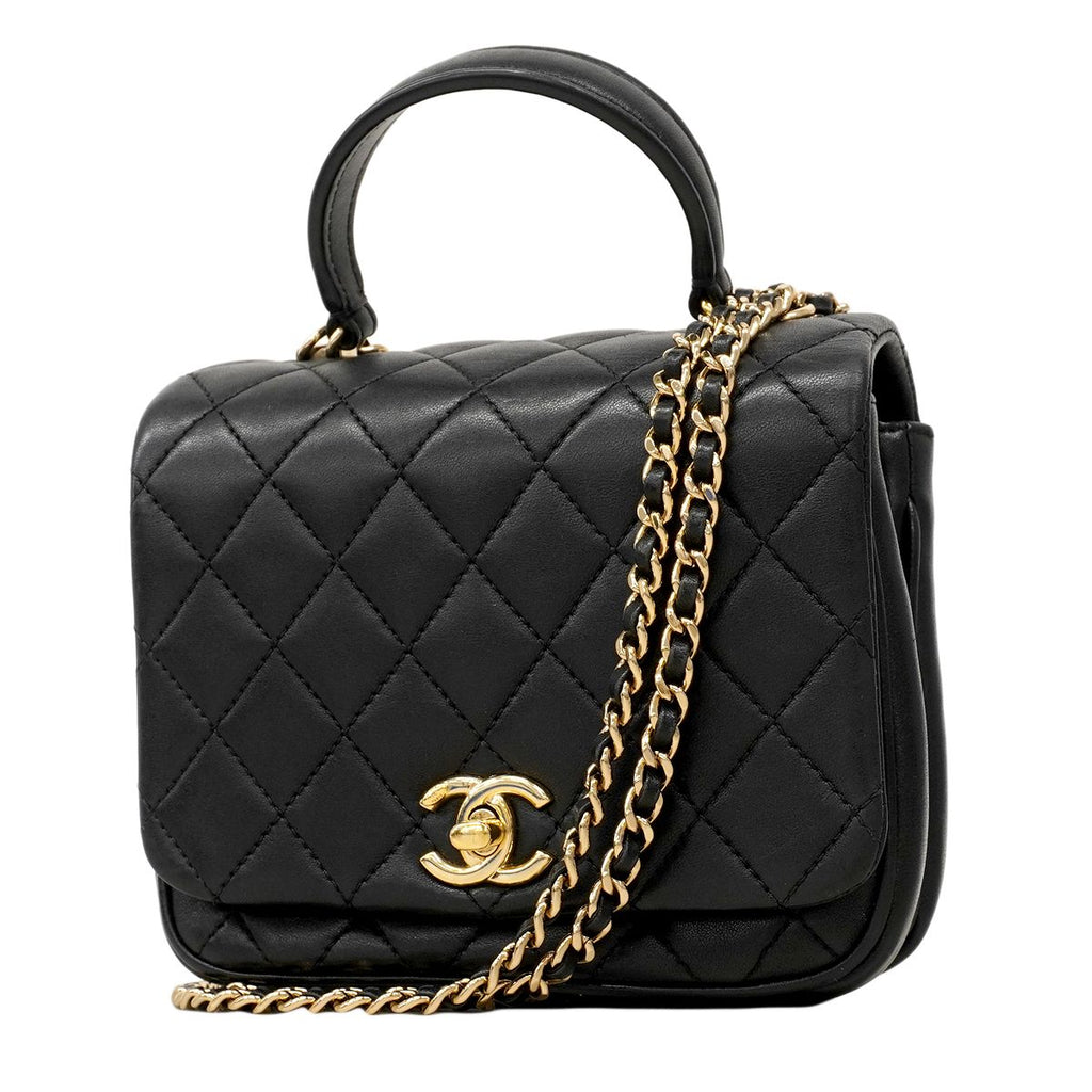 Chanel Shoulder Bag Quilted Lambskin Black Gold 2-Way