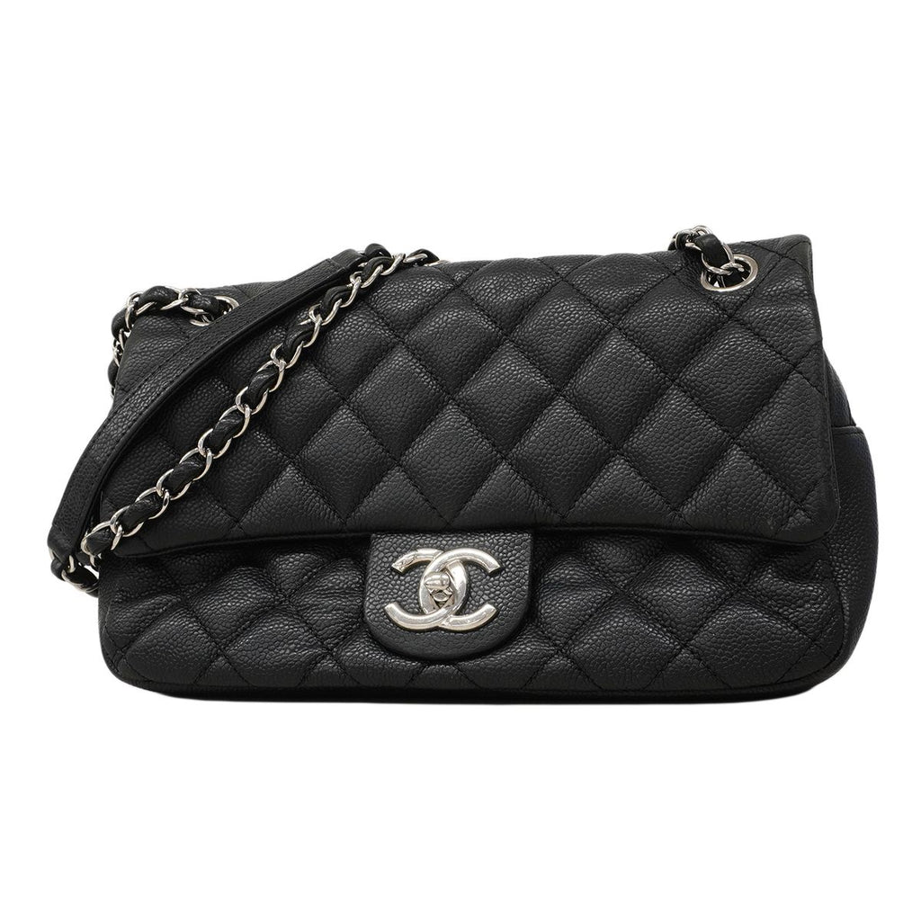 Chanel Shoulder Bag Quilted Caviar Leather Black Silver