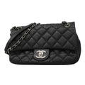 Chanel Shoulder Bag Quilted Caviar Leather Black Silver