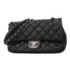 Chanel Shoulder Bag Quilted Caviar Leather Black Silver