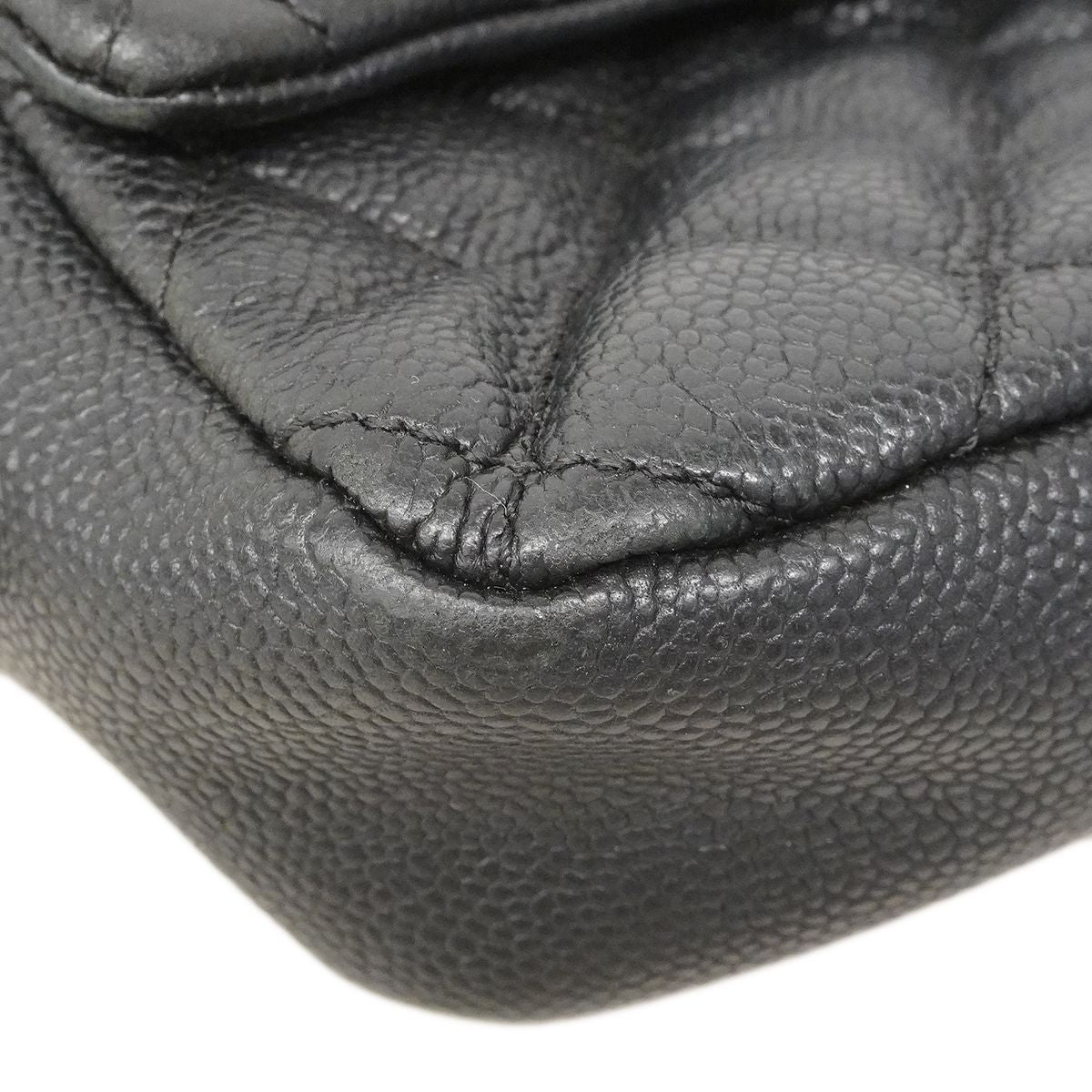 Chanel Shoulder Bag Quilted Caviar Leather Black Silver — view 6