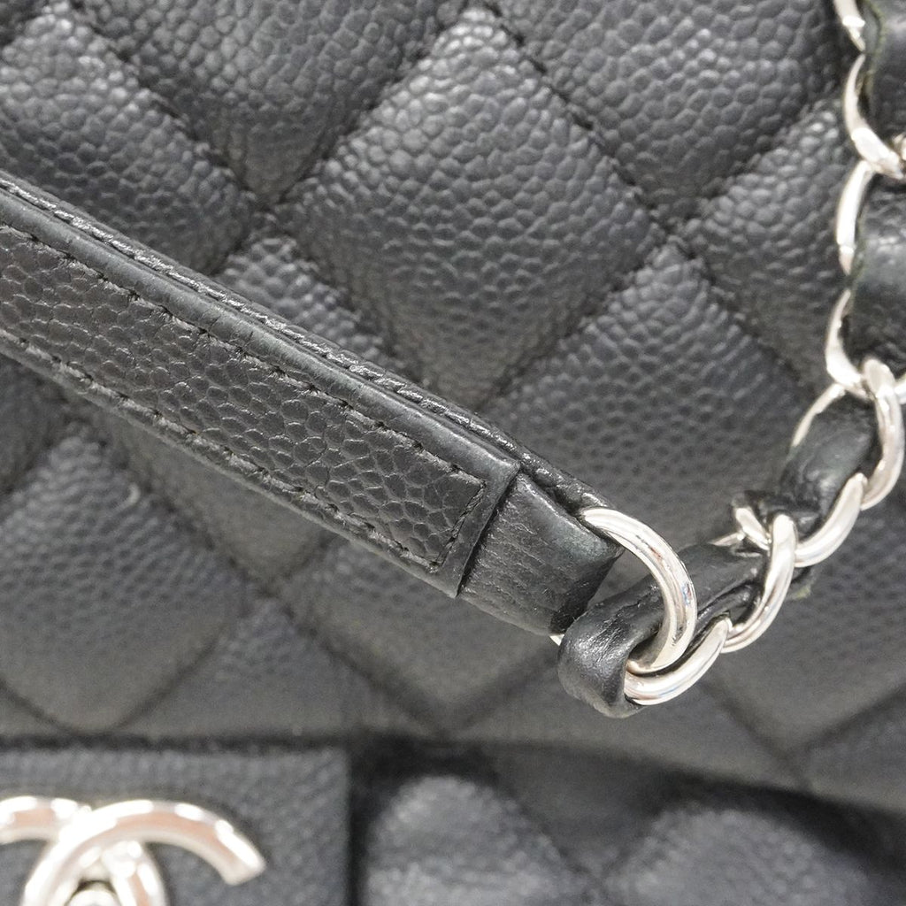 Chanel Shoulder Bag Quilted Caviar Leather Black Silver — view 9