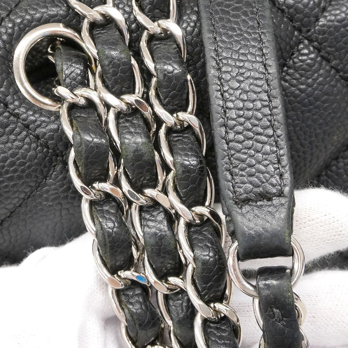 Chanel Shoulder Bag Quilted Caviar Leather Black Silver — view 8