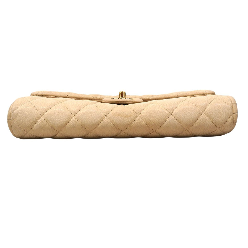 Chanel Shoulder Bag Quilted Caviar Leather Ivory Champagne Gold — view 3