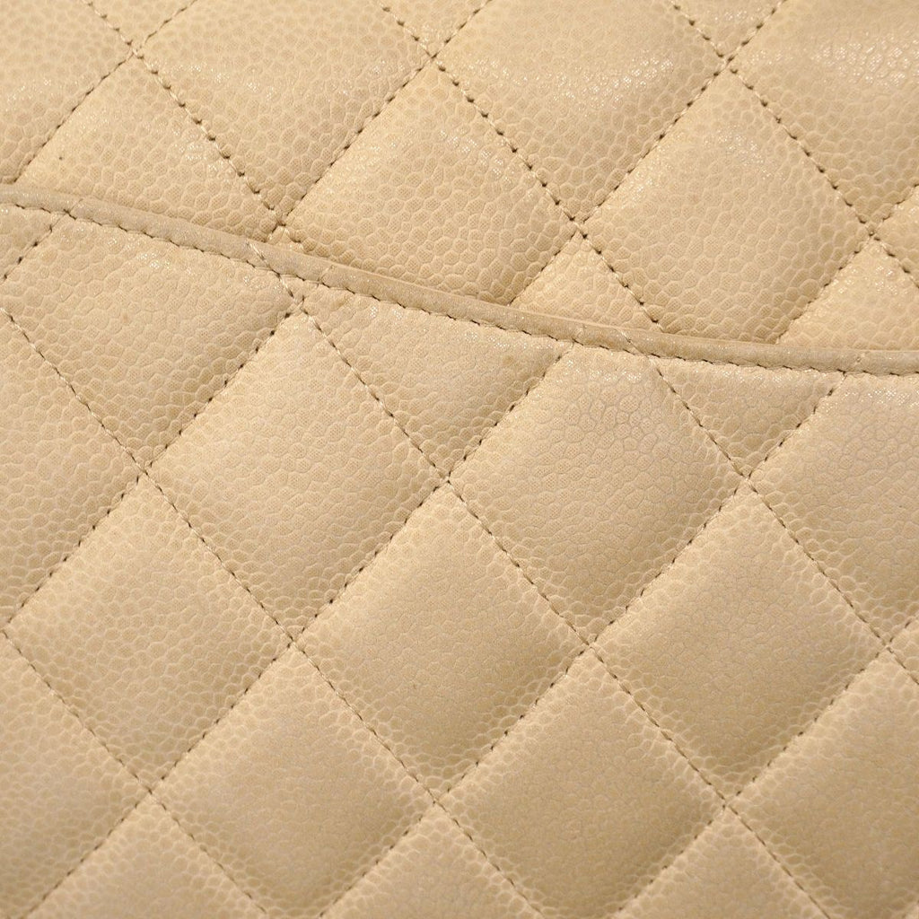 Chanel Shoulder Bag Quilted Caviar Leather Ivory Champagne Gold — view 8