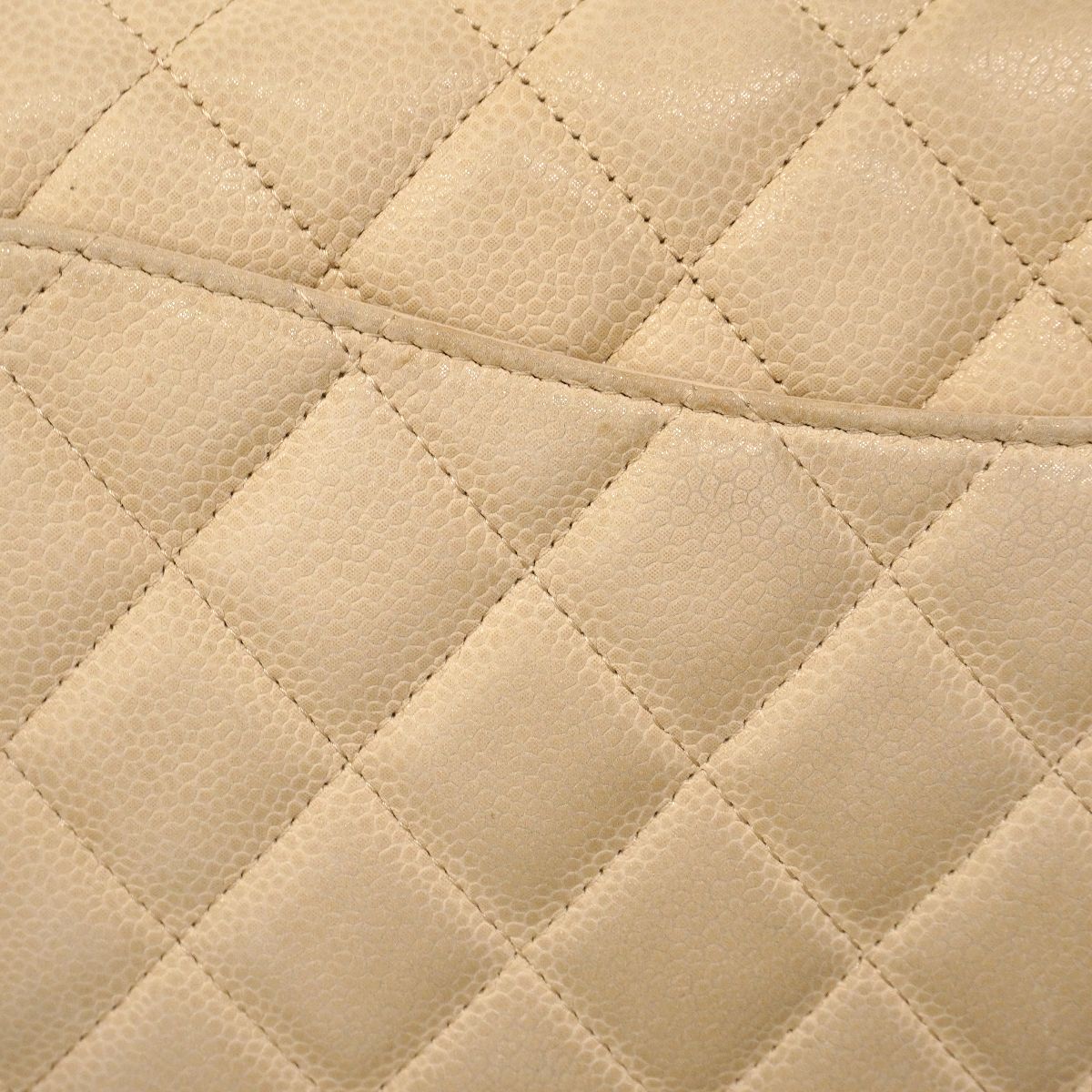 Chanel Shoulder Bag Quilted Caviar Leather Ivory Champagne Gold — view 8